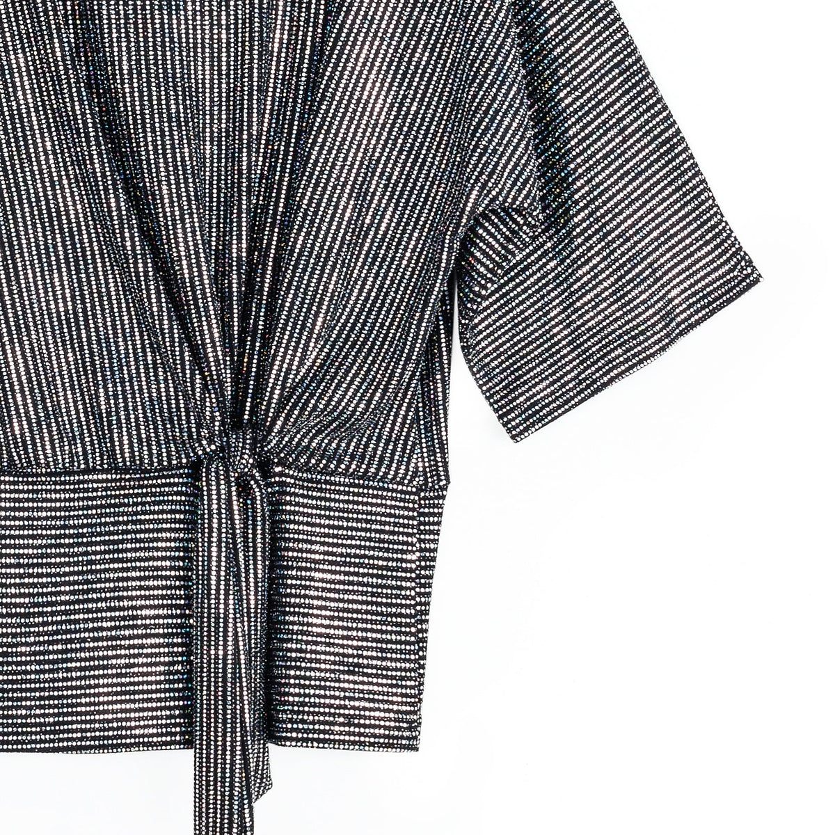 Clara Sunwoo Everyday - Shimmer Sequin - Side Tie Top - Silver Pinstripe