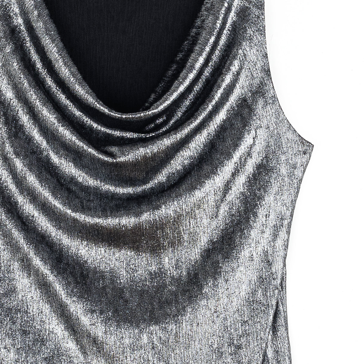 Clara Sunwoo Smart Buy - Metallic Shimmer - Cowl Neck Draped Tank - Gunmetal - Final Sale