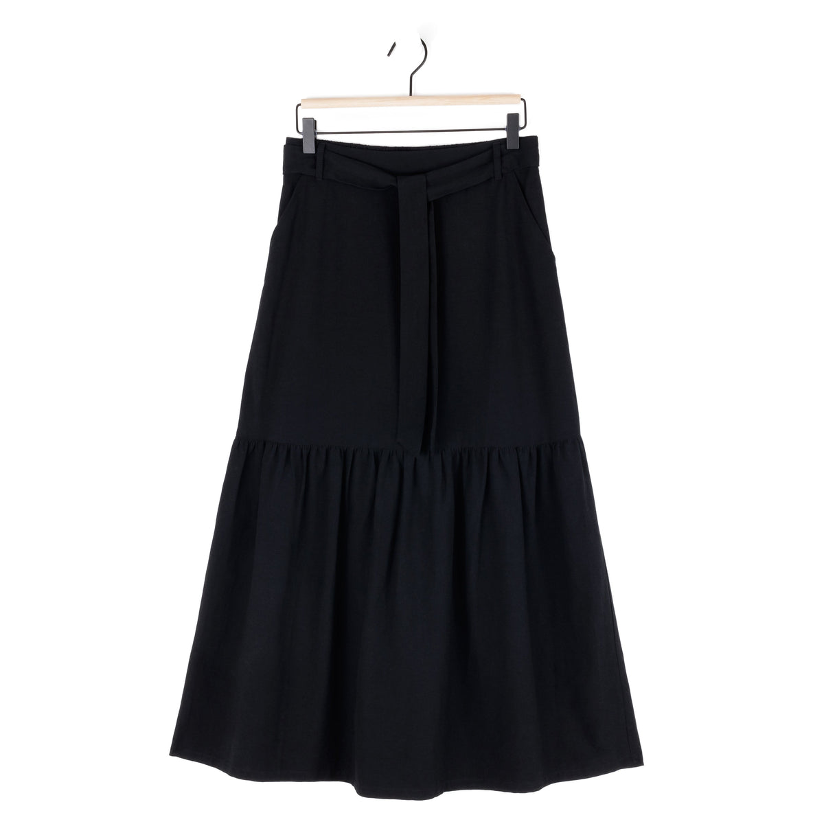Clara Sunwoo Hot Sale - Linen Knit - Tie Waist Tiered Maxi Skirt - Black - Final Sale!