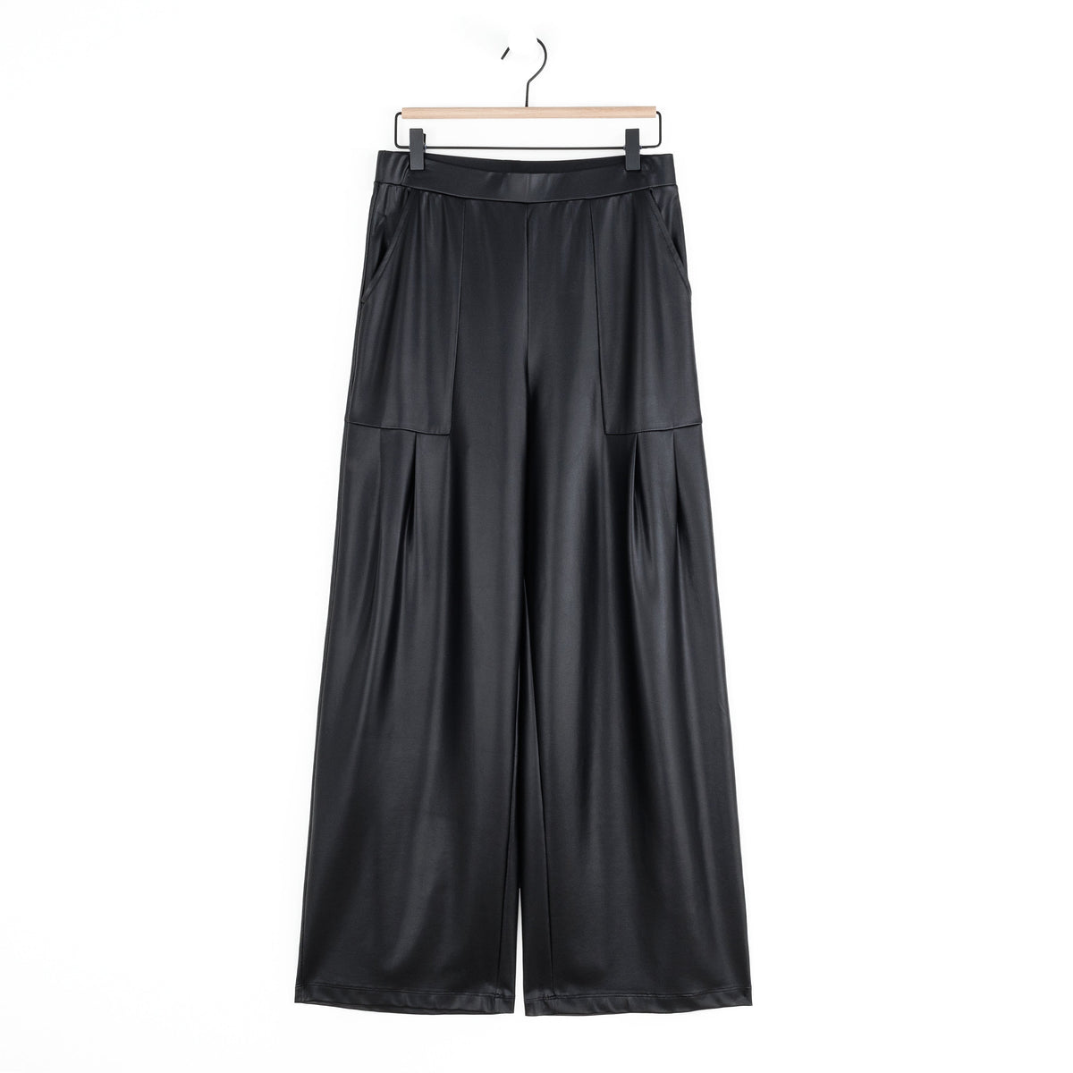 Clara Sunwoo New - Liquid Leather™ - Sheen Pleated Wide Leg Pocket Pant - Black