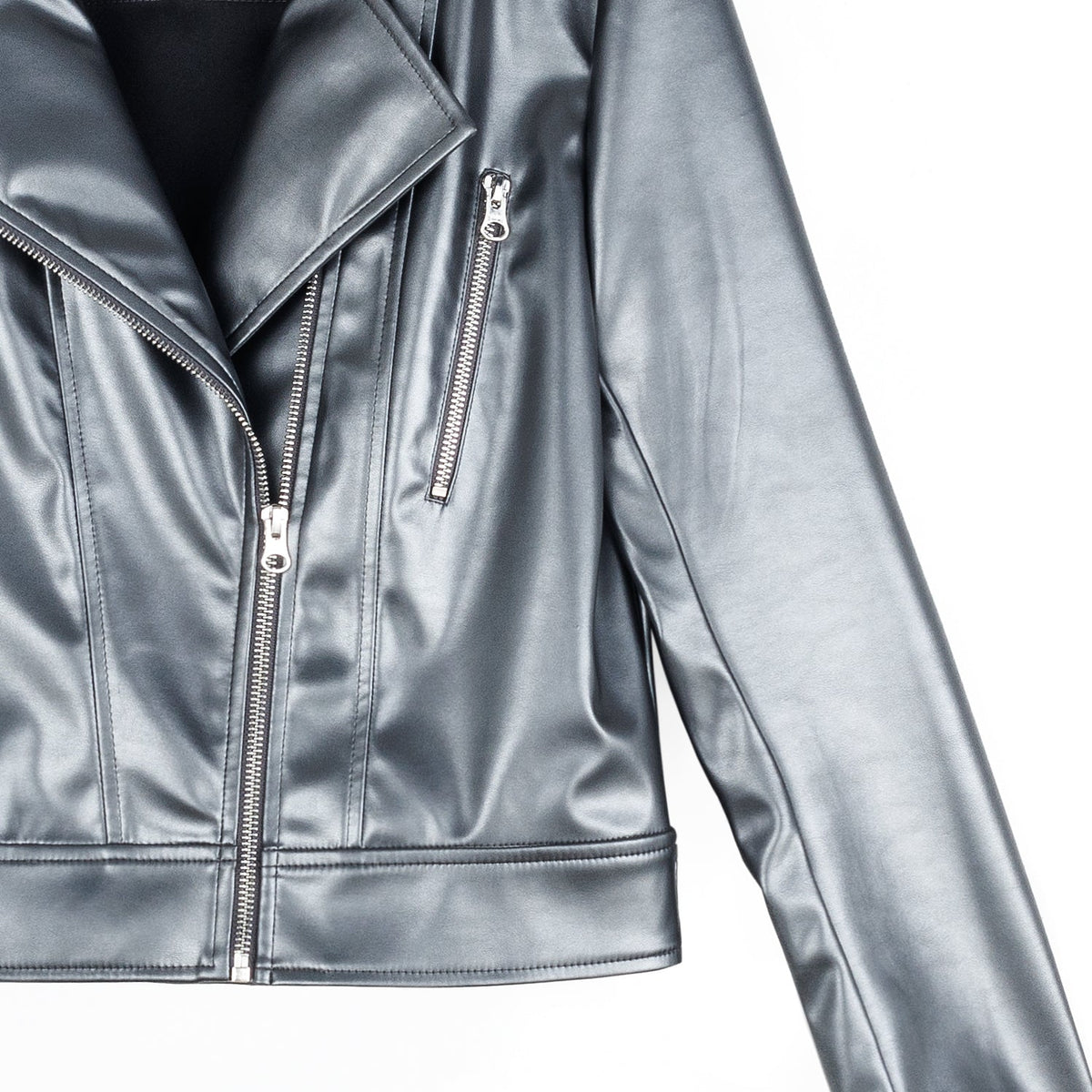 Clara Sunwoo Featured - Vegan Sheen - Zip Cuff Moto Waist Jacket - Gunmetal - Final Sale