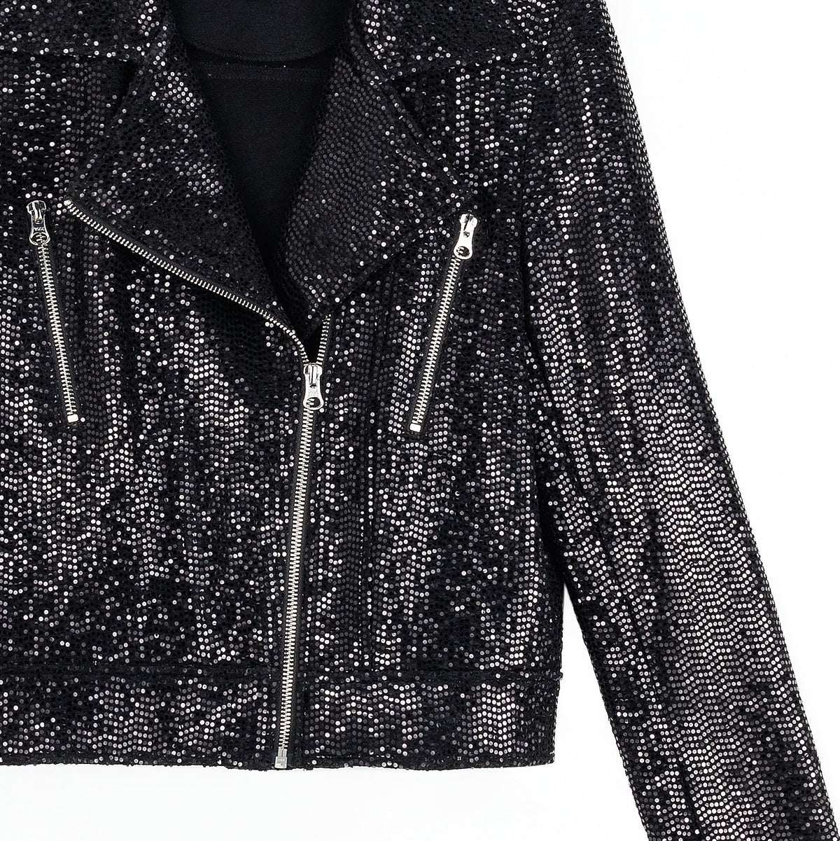 Clara Sunwoo Latest - Sequin Knit - Moto Waist Jacket - Black - Final Sale