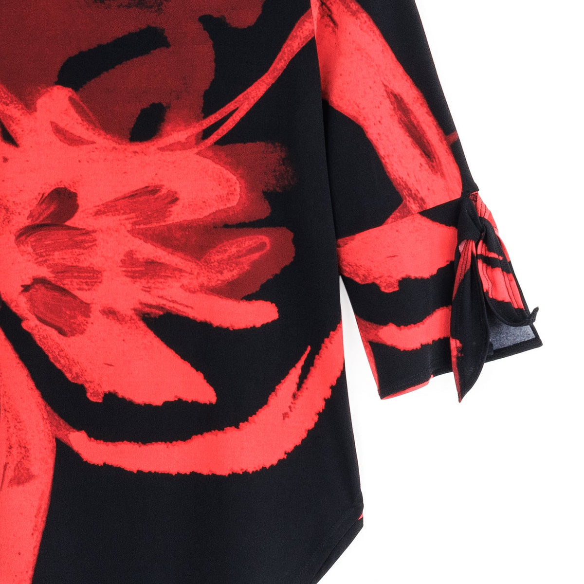 Clara Sunwoo Trending - Tie Cuff Curved Hem Tunic - Floral Eclipse-Red - Final Sale