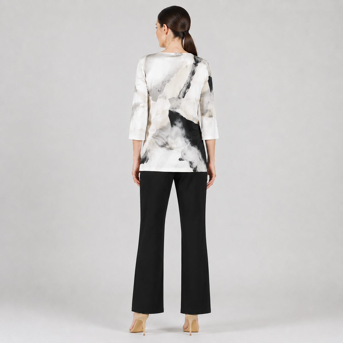 Clara Sunwoo Popular - Side Gathered Drape Tunic - Ivory Watercolor - Final Sale