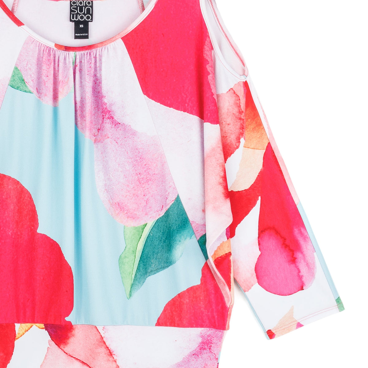Clara Sunwoo Latest - Open Shoulder Blouson Waist Top - Petal Watercolor - Final Sale!