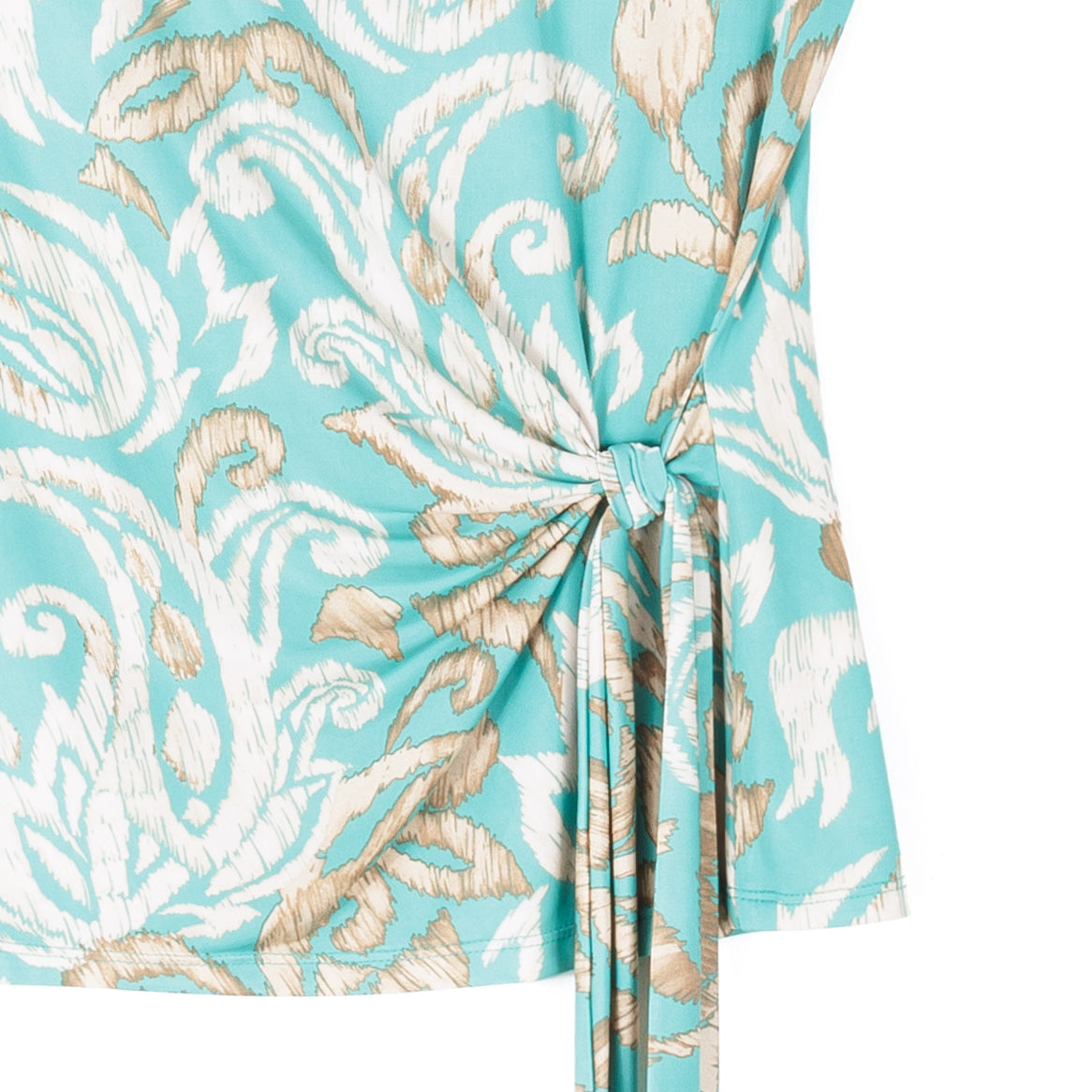 Clara Sunwoo Quality - Butter Knit - Cap Sleeve Side Tie Top - Paisley Lotus-Turquoise - Final Sale