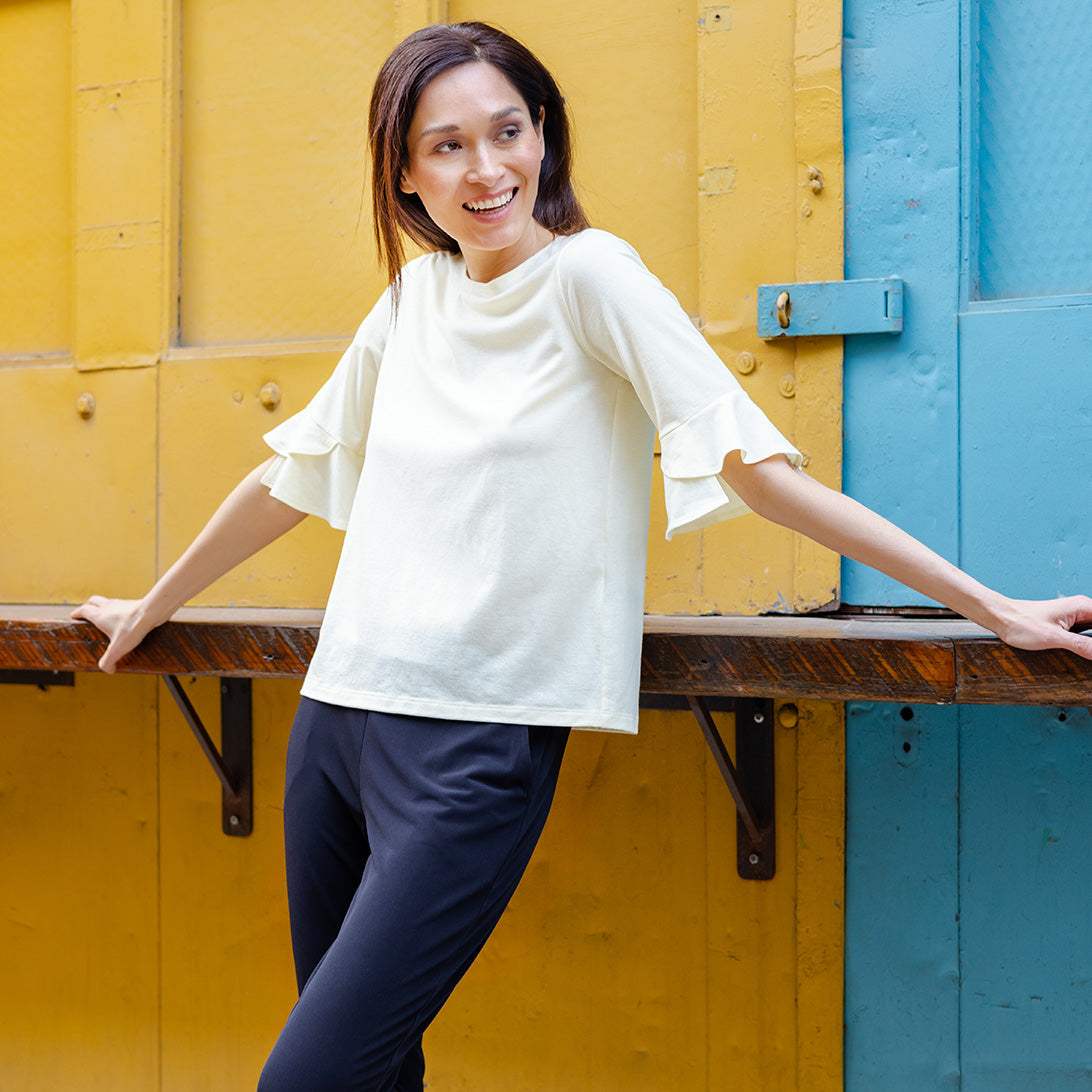 Clara Sunwoo Top Pick - Peach Knit - Tulip Cuff Back Tie Top - Yellow - Final Sale!