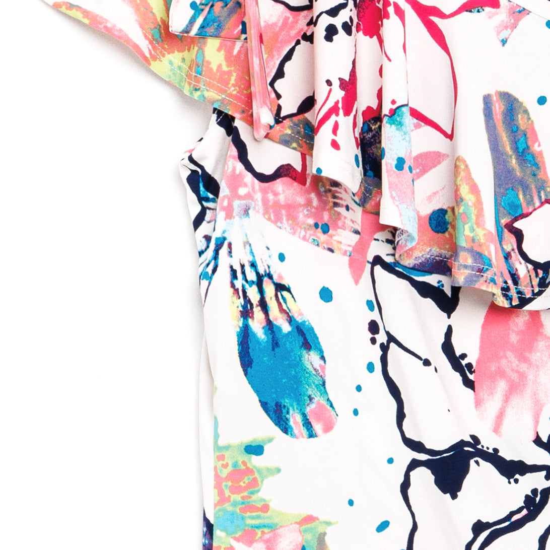 Clara Sunwoo Sale - Butter Knit - Ribbon One Shoulder Ruffle Neckline Top - Water Floral - Final Sale!