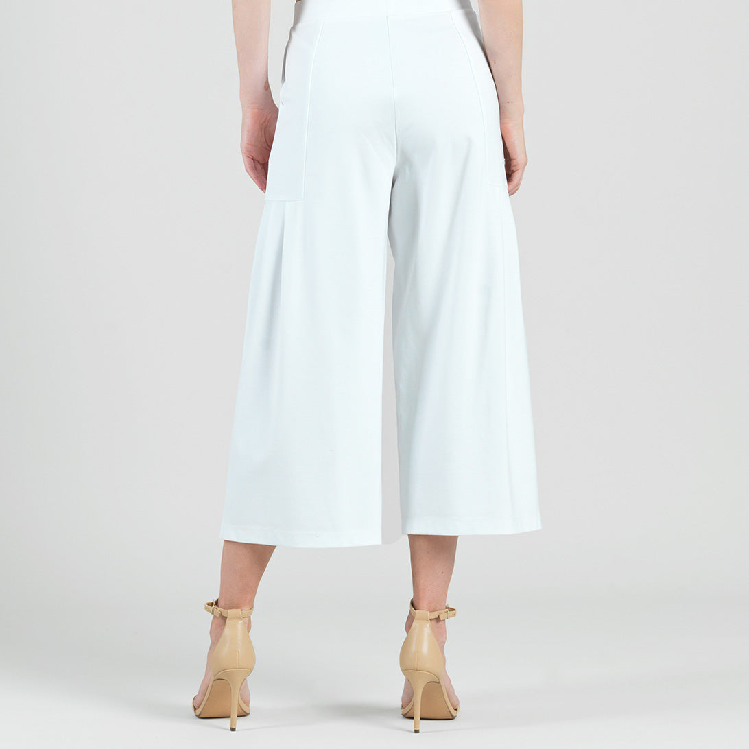 Clara Sunwoo Value - Rayon-Ponte Knit - Pleated Gaucho Pocket Pant - White - Final Sale
