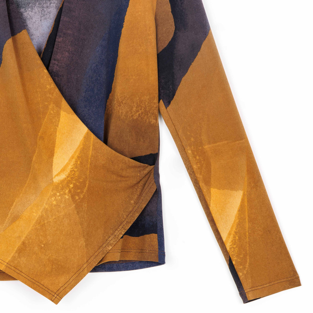 Clara Sunwoo Exclusive - Long Sleeve Crossover Faux Wrap Top - Tan Watercolor - Final Sale!