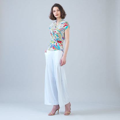 Clara Sunwoo Trusted - Rayon-Ponte Knit - Pleated Wide Leg Pocket Pant - White