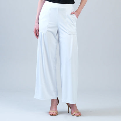 Clara Sunwoo Trusted - Rayon-Ponte Knit - Pleated Wide Leg Pocket Pant - White