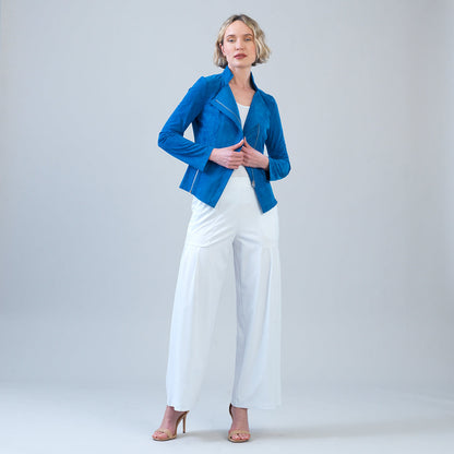Clara Sunwoo Trusted - Rayon-Ponte Knit - Pleated Wide Leg Pocket Pant - White