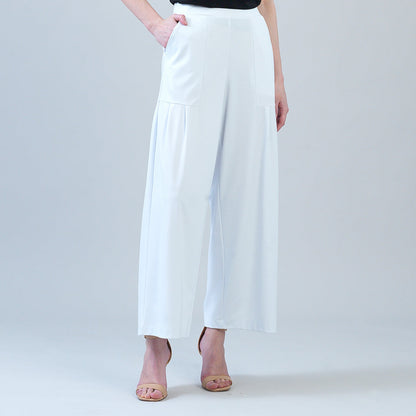 Clara Sunwoo Trusted - Rayon-Ponte Knit - Pleated Wide Leg Pocket Pant - White