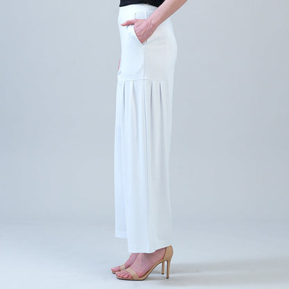 Clara Sunwoo Trusted - Rayon-Ponte Knit - Pleated Wide Leg Pocket Pant - White
