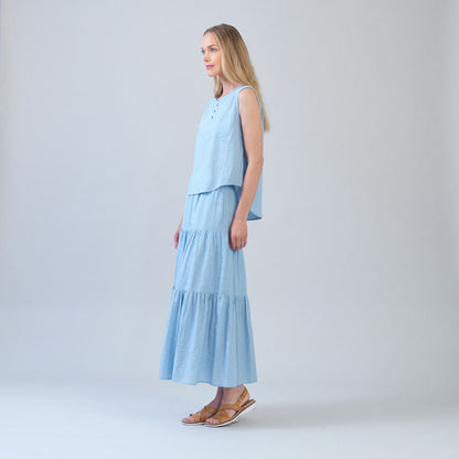 Clara Sunwoo Essential - Soft Cotton - Back Pleat Henley Tank - Powder Blue - Final Sale