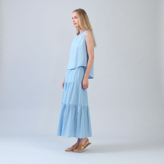 Clara Sunwoo Essential - Soft Cotton - Back Pleat Henley Tank - Powder Blue - Final Sale