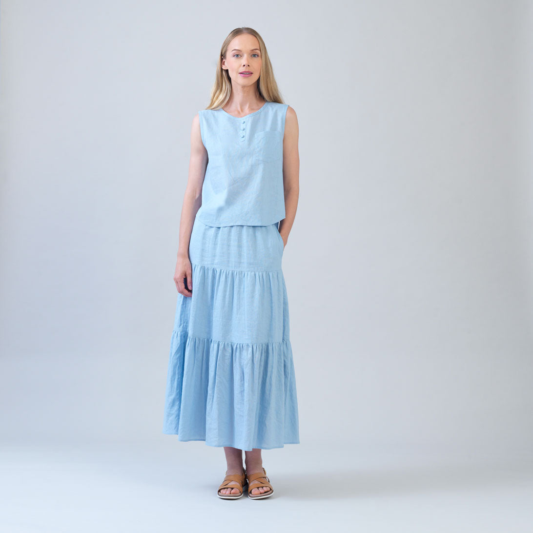 Clara Sunwoo Essential - Soft Cotton - Back Pleat Henley Tank - Powder Blue - Final Sale