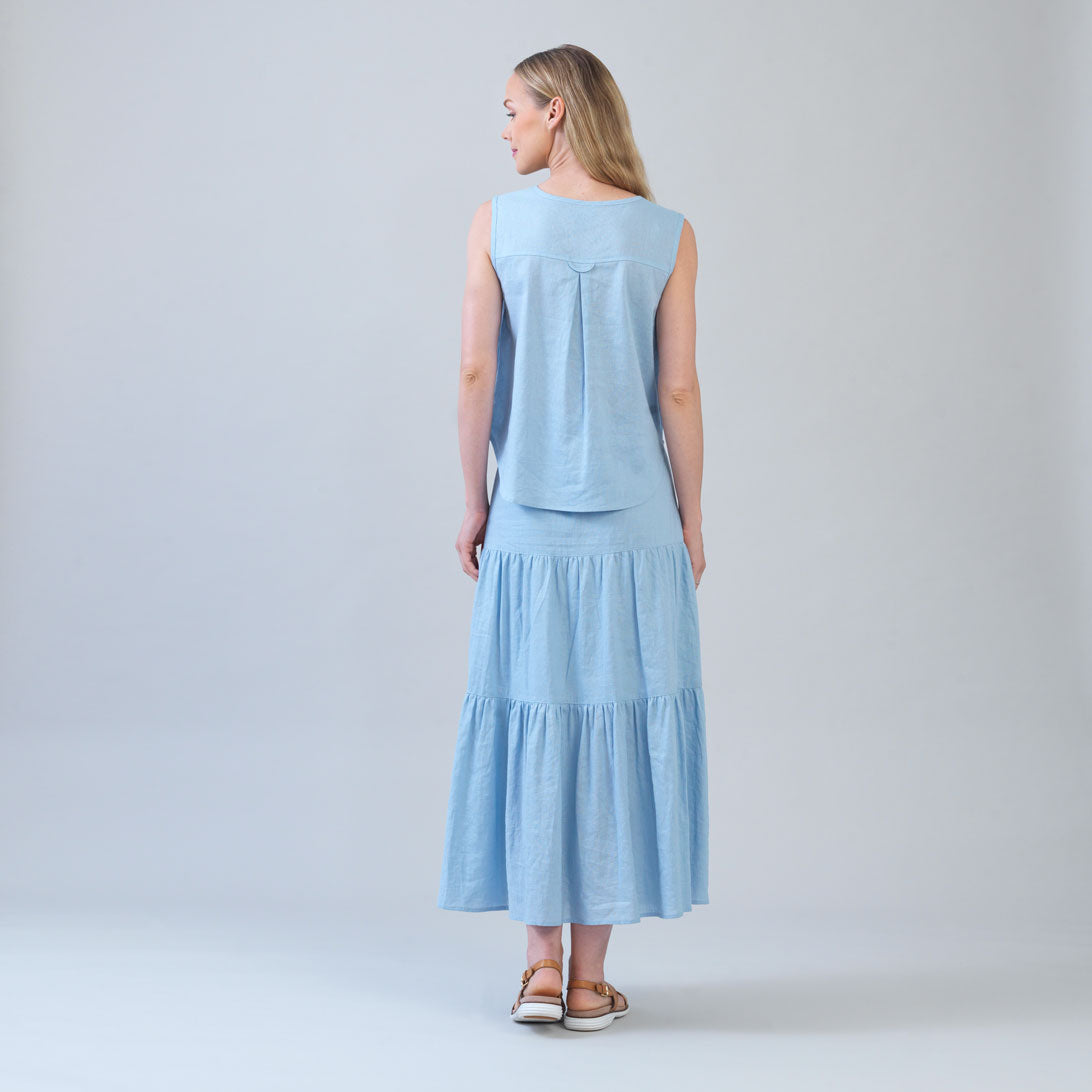 Clara Sunwoo Essential - Soft Cotton - Back Pleat Henley Tank - Powder Blue - Final Sale