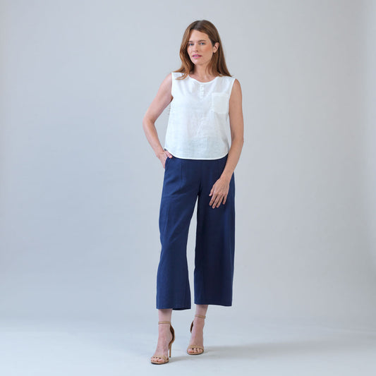 Clara Sunwoo Top Pick - Soft Cotton - Back Pleat Henley Tank - White - Final Sale