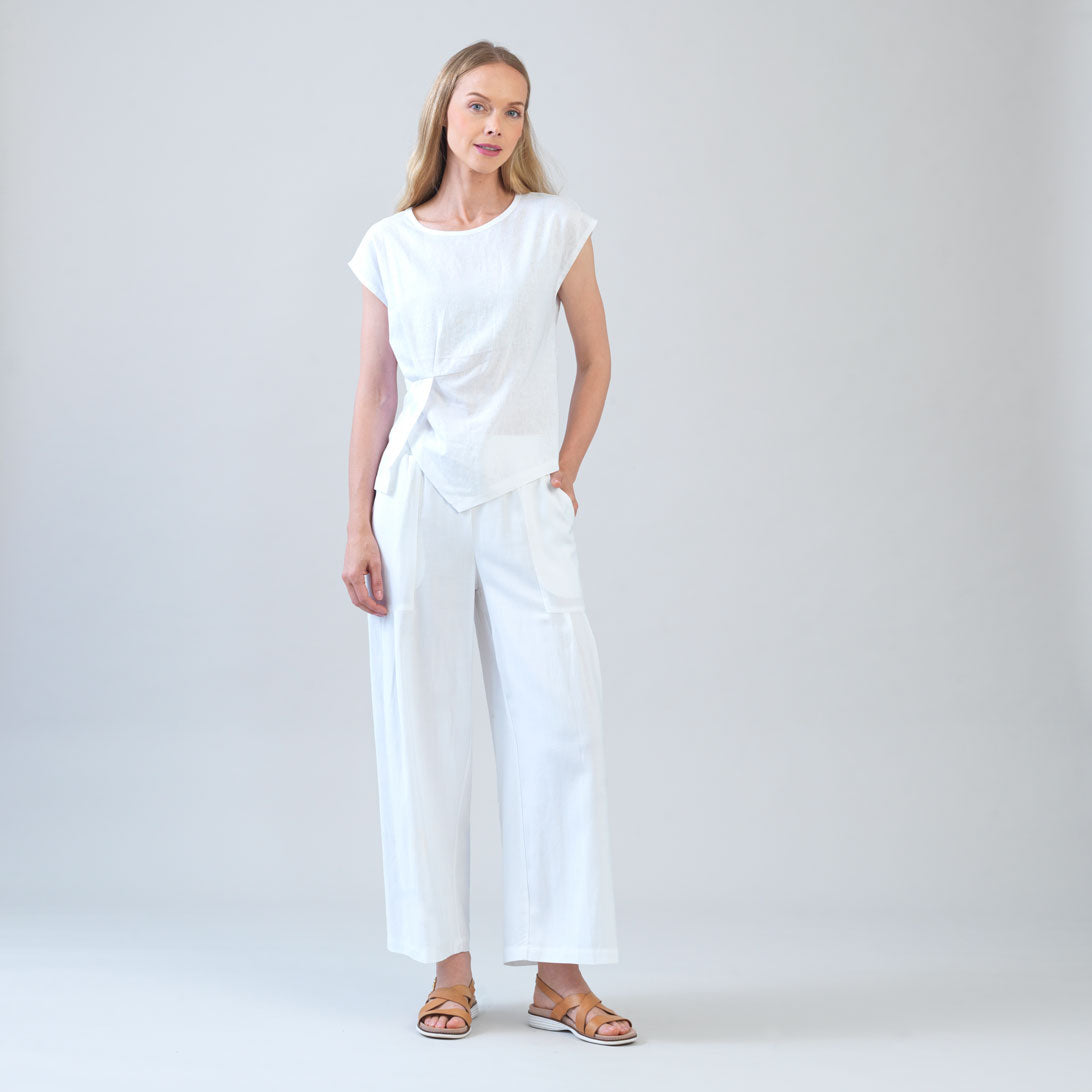 Clara Sunwoo Exclusive - Soft Cotton - Cap Sleeve Stitch Overlay Top - White - Final Sale