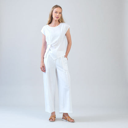 Clara Sunwoo Exclusive - Soft Cotton - Cap Sleeve Stitch Overlay Top - White - Final Sale