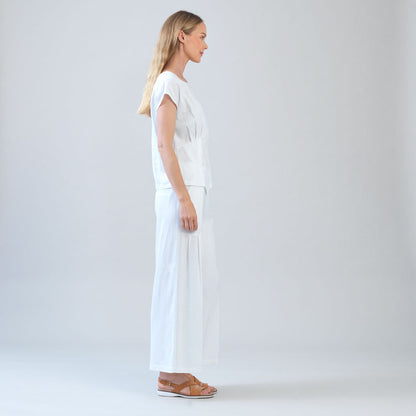 Clara Sunwoo Exclusive - Soft Cotton - Cap Sleeve Stitch Overlay Top - White - Final Sale