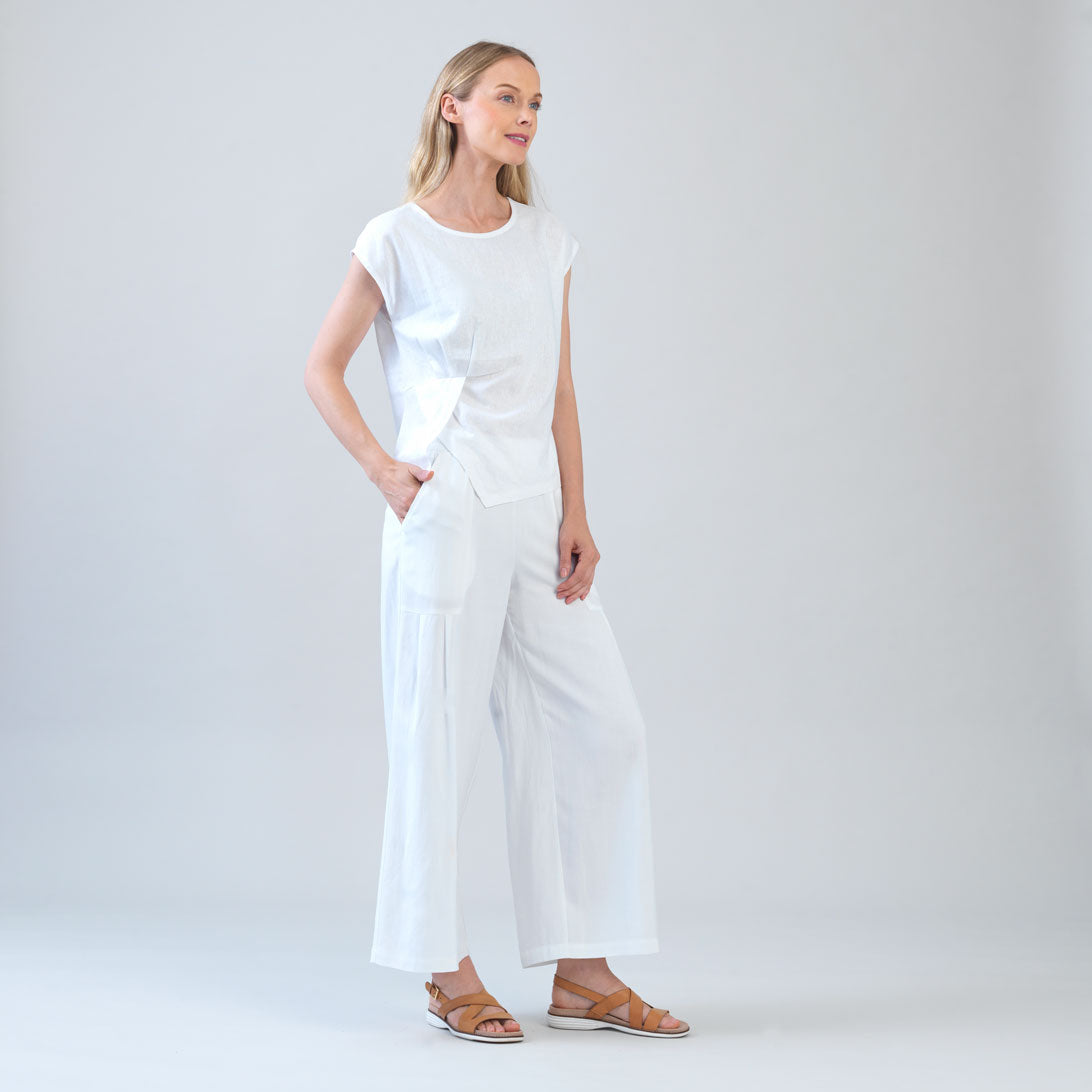 Clara Sunwoo Exclusive - Soft Cotton - Cap Sleeve Stitch Overlay Top - White - Final Sale