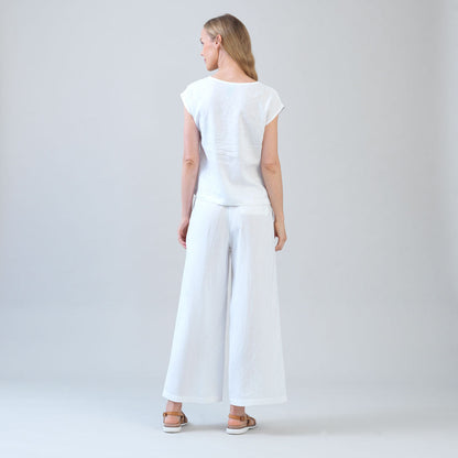 Clara Sunwoo Exclusive - Soft Cotton - Cap Sleeve Stitch Overlay Top - White - Final Sale