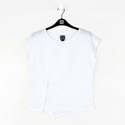 Clara Sunwoo Exclusive - Soft Cotton - Cap Sleeve Stitch Overlay Top - White - Final Sale