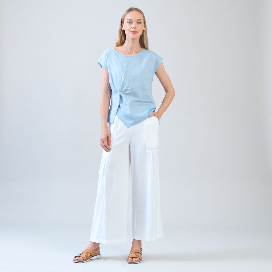 Clara Sunwoo Special Offer - Soft Cotton - Cap Sleeve Stitch Overlay Top - Powder Blue