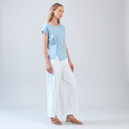 Clara Sunwoo Special Offer - Soft Cotton - Cap Sleeve Stitch Overlay Top - Powder Blue