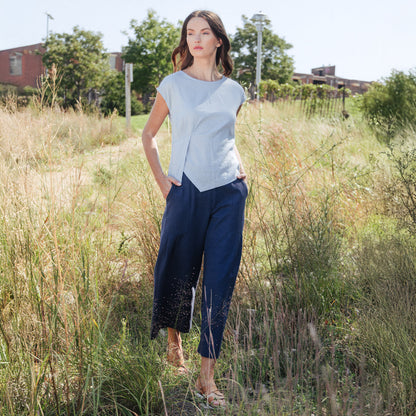 Clara Sunwoo Special Offer - Soft Cotton - Cap Sleeve Stitch Overlay Top - Powder Blue