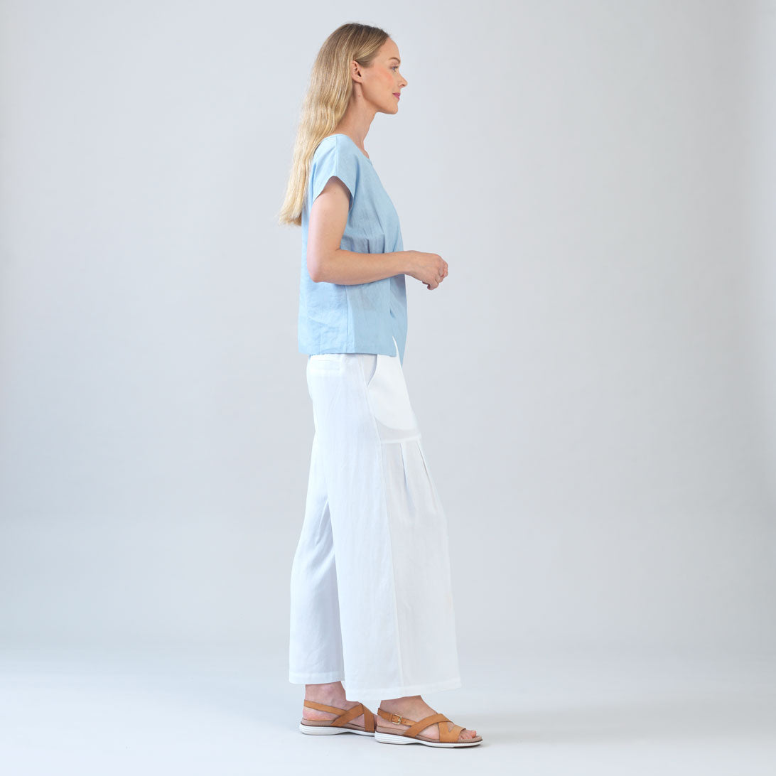 Clara Sunwoo Special Offer - Soft Cotton - Cap Sleeve Stitch Overlay Top - Powder Blue