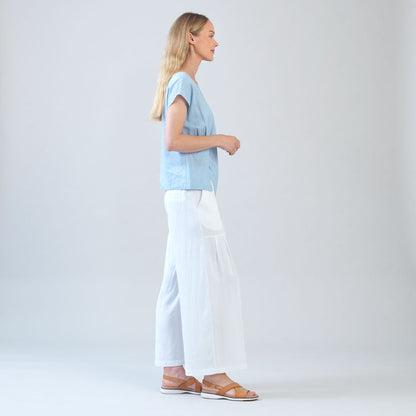 Clara Sunwoo Special Offer - Soft Cotton - Cap Sleeve Stitch Overlay Top - Powder Blue