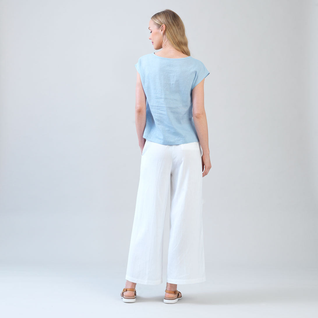 Clara Sunwoo Special Offer - Soft Cotton - Cap Sleeve Stitch Overlay Top - Powder Blue