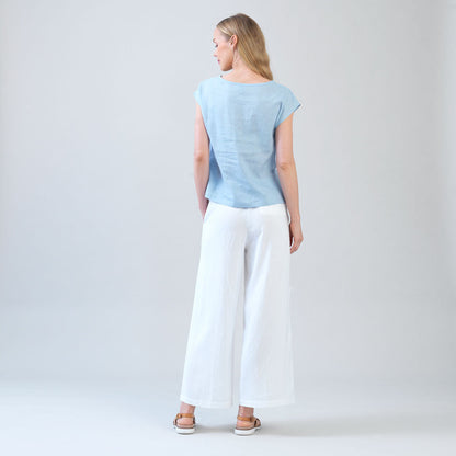 Clara Sunwoo Special Offer - Soft Cotton - Cap Sleeve Stitch Overlay Top - Powder Blue