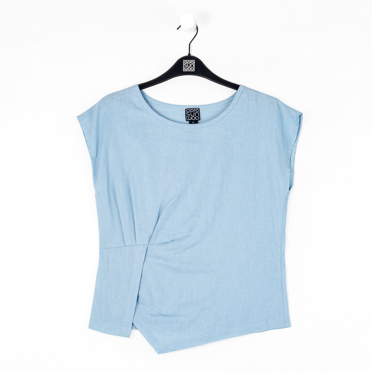 Clara Sunwoo Special Offer - Soft Cotton - Cap Sleeve Stitch Overlay Top - Powder Blue