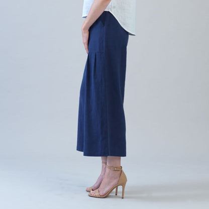 Clara Sunwoo Latest - Soft Cotton - Pleated Wide Leg Ankle Pant - Navy - Final Sale
