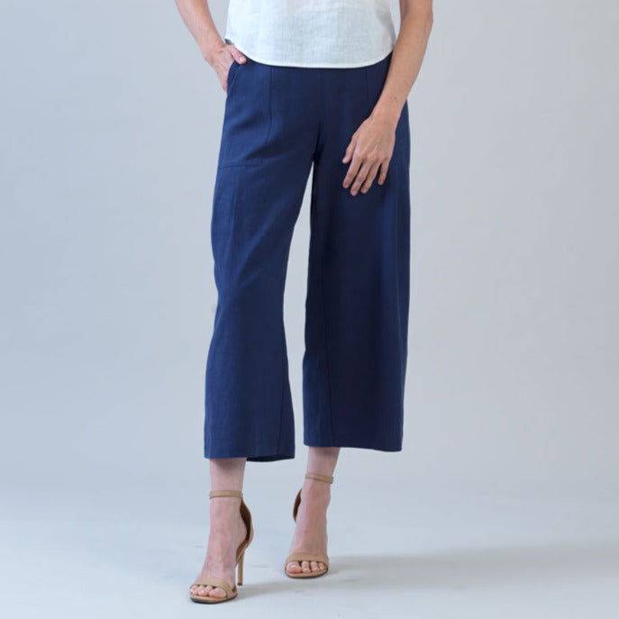 Clara Sunwoo Latest - Soft Cotton - Pleated Wide Leg Ankle Pant - Navy - Final Sale