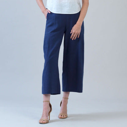 Clara Sunwoo Latest - Soft Cotton - Pleated Wide Leg Ankle Pant - Navy - Final Sale