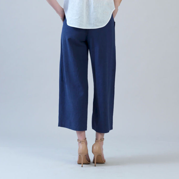 Clara Sunwoo Latest - Soft Cotton - Pleated Wide Leg Ankle Pant - Navy - Final Sale