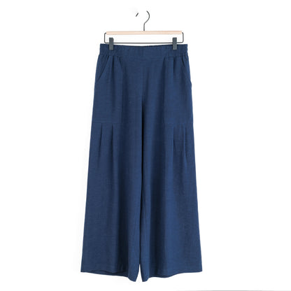 Clara Sunwoo Latest - Soft Cotton - Pleated Wide Leg Ankle Pant - Navy - Final Sale