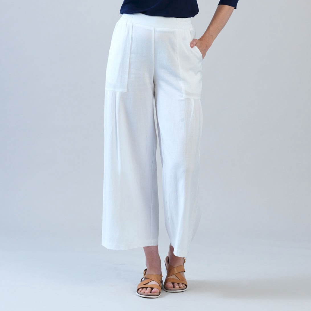 Clara Sunwoo Best Price - Soft Cotton - Pleated Wide Leg Ankle Pant - White - Final Sale