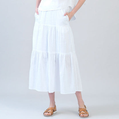 Clara Sunwoo Best Price - Soft Cotton - Double Tiered Maxi Skirt - White - Final Sale