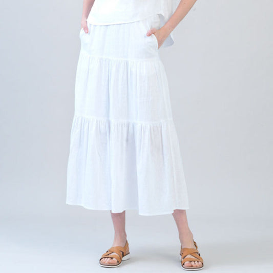Clara Sunwoo Best Price - Soft Cotton - Double Tiered Maxi Skirt - White - Final Sale