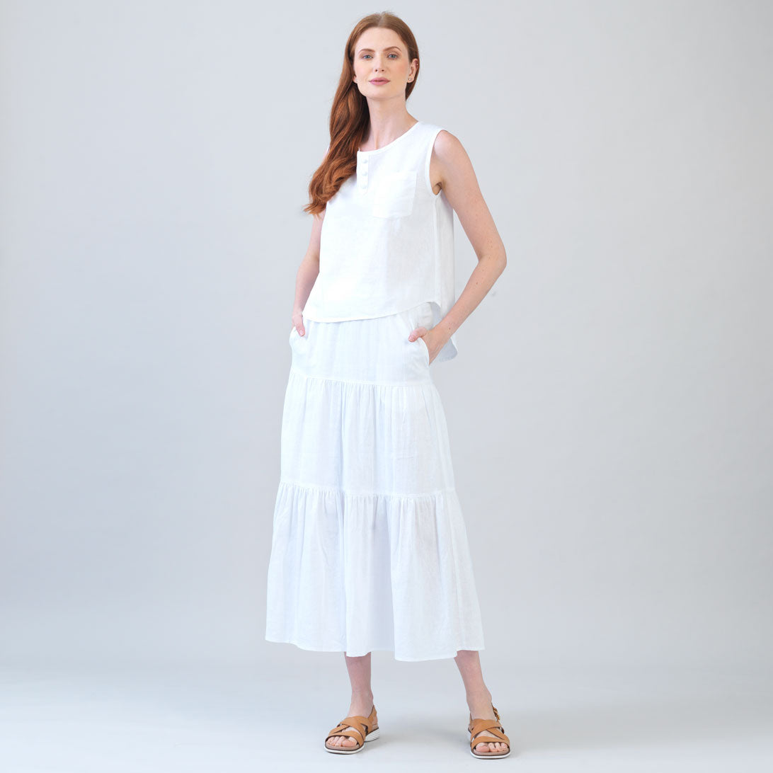 Clara Sunwoo Best Price - Soft Cotton - Double Tiered Maxi Skirt - White - Final Sale