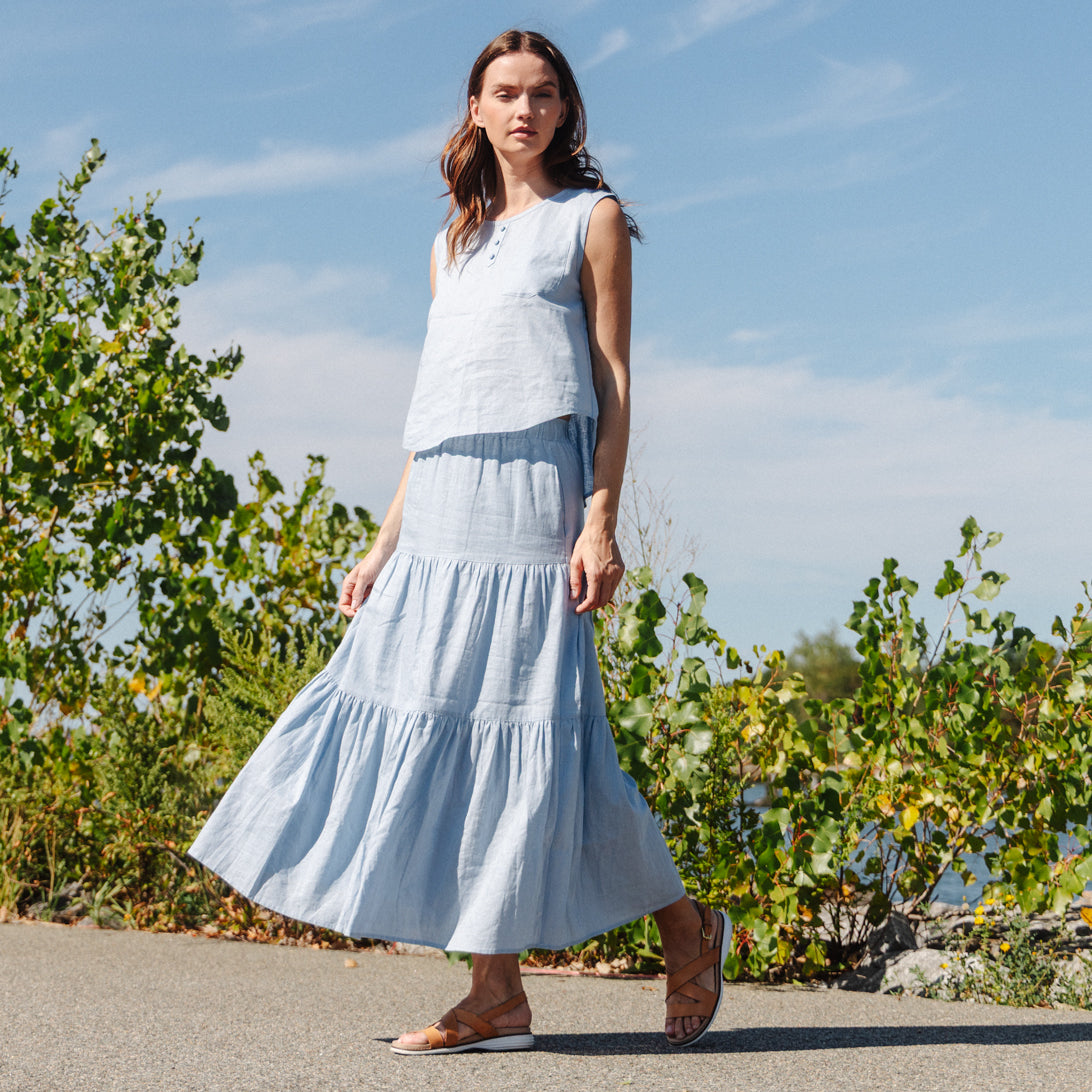 Clara Sunwoo Best Price - Soft Cotton - Double Tiered Maxi Skirt - Powder Blue - Final Sale