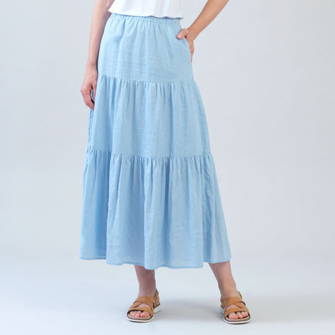 Clara Sunwoo Best Price - Soft Cotton - Double Tiered Maxi Skirt - Powder Blue - Final Sale