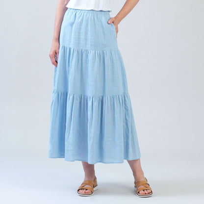Clara Sunwoo Best Price - Soft Cotton - Double Tiered Maxi Skirt - Powder Blue - Final Sale